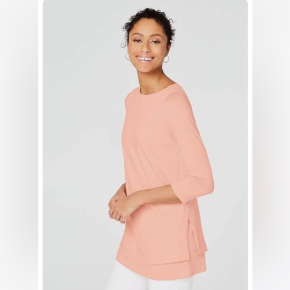 J. JILL Pure Jill Boatneck Layered 3/4 SLV Cotton Rich Peach Tunic SZ XL - Picture 1 of 15